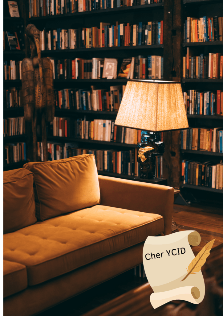 bibliothèque et lettre à YCID sur papier papyrus