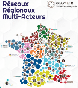 Carte de France avec les photos des employés des différents RRMA sur les régions et départements qui correspondent